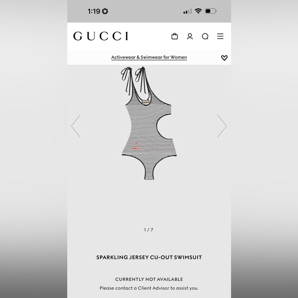 Striped silver shimmer and white Gucci Swimsuit one piece bikini - Picture 13 of 15